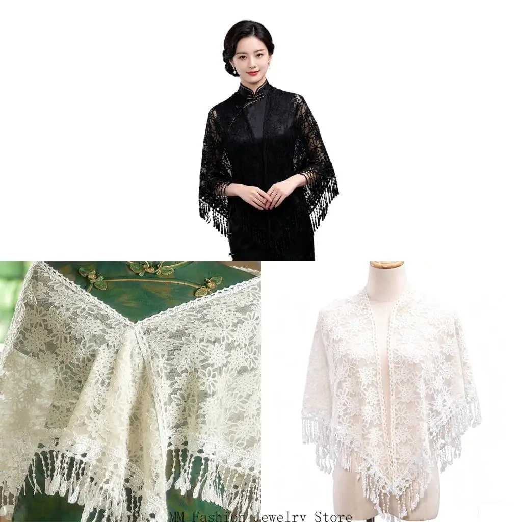 

Delicate Crochet Lace Scarf Triangular Stole For Ladies Four Season Wear D0UB