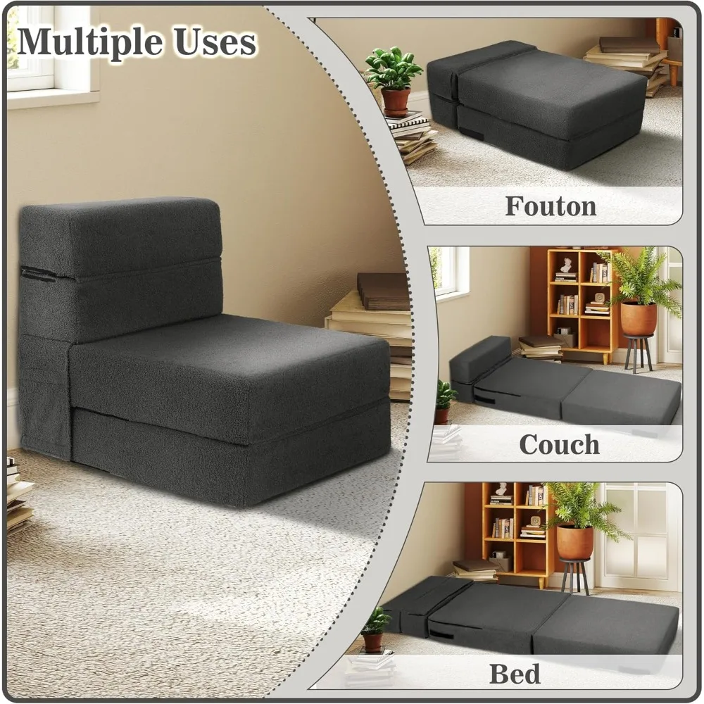 أريكة سرير قابلة للتحويل من إسفنج الذاكرة، أريكة فوتون قابلة للطي مع دعم خلفي لغرفة المعيشة وضيوف النوم #4