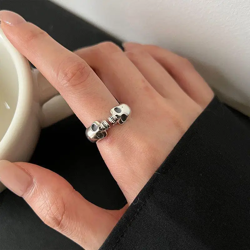 Vintage Double Skull Rings for Men Women Hipster Rock Hip Hop Trendy Ring Fashion Jewelry Gifts Accessories Resizable