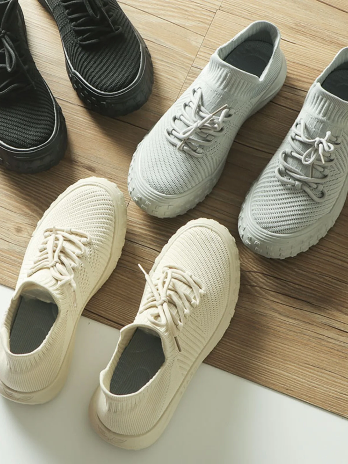 

Xiao He Presents Fraant Fried Fly Knit Me Spring Summer Men's Faion Sports Lace up Casual oes round Toe Flat Heel