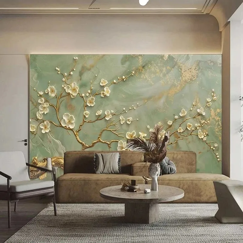 Wallpaper Elegant Flowers Branches 3D Relief Photo Wall Painting Wardrobe Bedroom Wall Decor Background Painting Backdrop