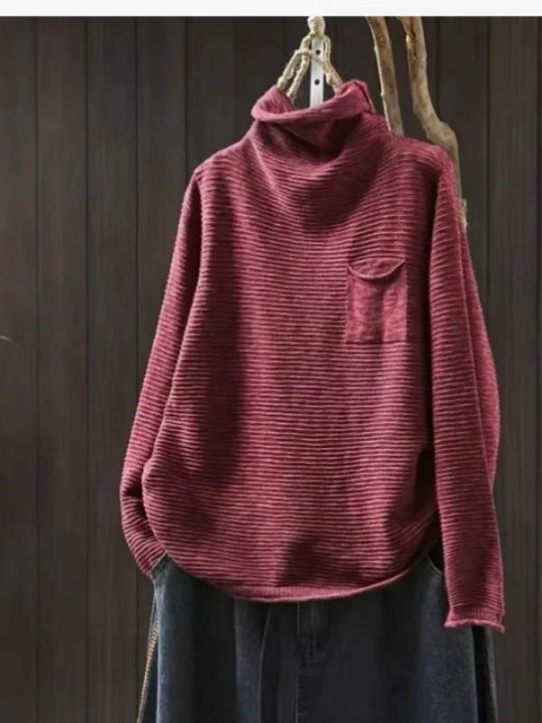 

Художественный винтажный вязаный свитер из чистого хлопка с высоким воротником, осень-зима, новый свободный крой, длинный свеч