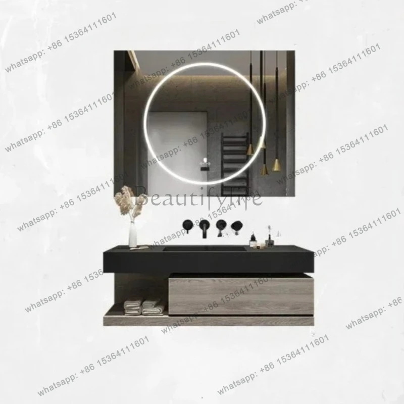 

Cabinet High End Smart Mirror Cabinet Slate Ceramic Integrated Washbasin Bathroom Vanities Bathroom Furniture