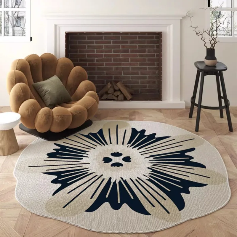 Imagem -02 - Estilo Francês Tapetes para Sala de Estar Irregular Rodada Quarto Decoração Tapete de Cabeceira Grosso Cadeira Antiderrapante Mat Home Flower Shape Carpet