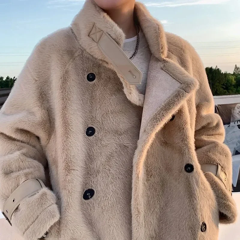 2023 Autumn and Winter New Imitation Mink Coat Men Loose Design Sense Niche Thick Fur Cotton-padded Warm Cotton-padded Jacket