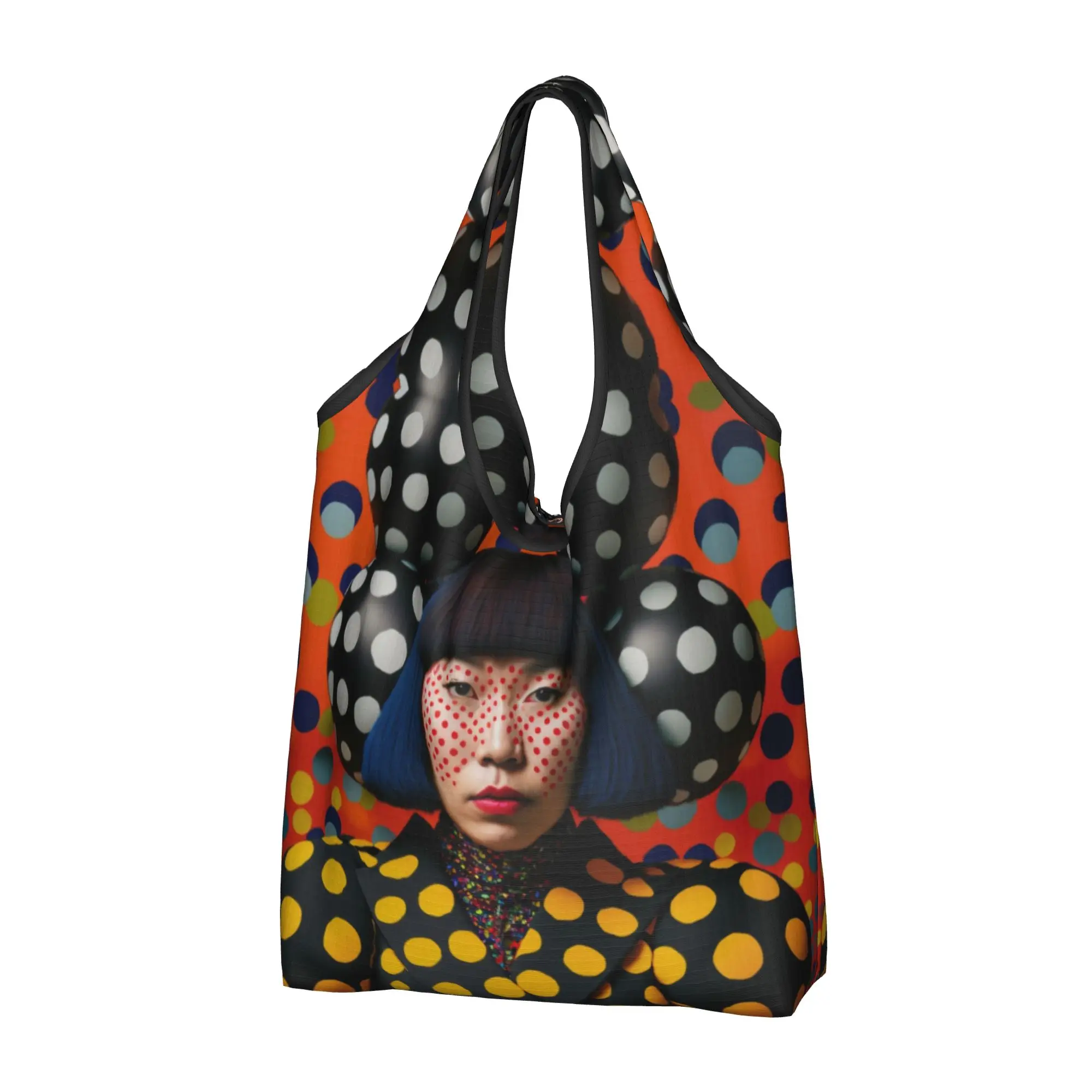 Yayoi Kusama Abstract Art Grocery Shopping Bag Cute Shopper Shoulder Tote Bag Big Capacity Portable Polka  Handbag
