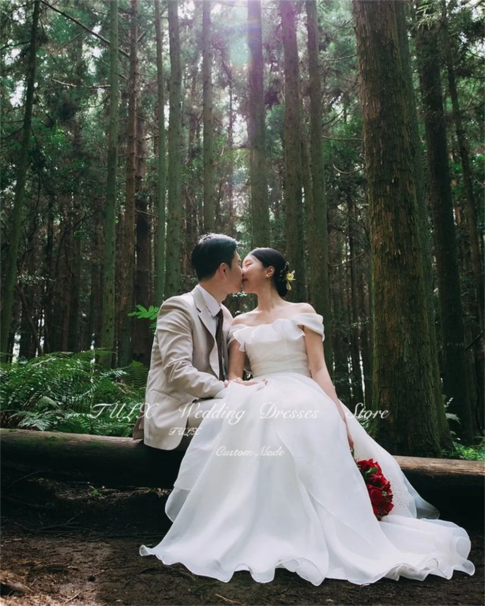 TULX-Robe de Mariée Élégante en Organza avec Corset pour Femme, Vêtement de Longueur au Sol pour Séance Photo en Forêt Coréenne