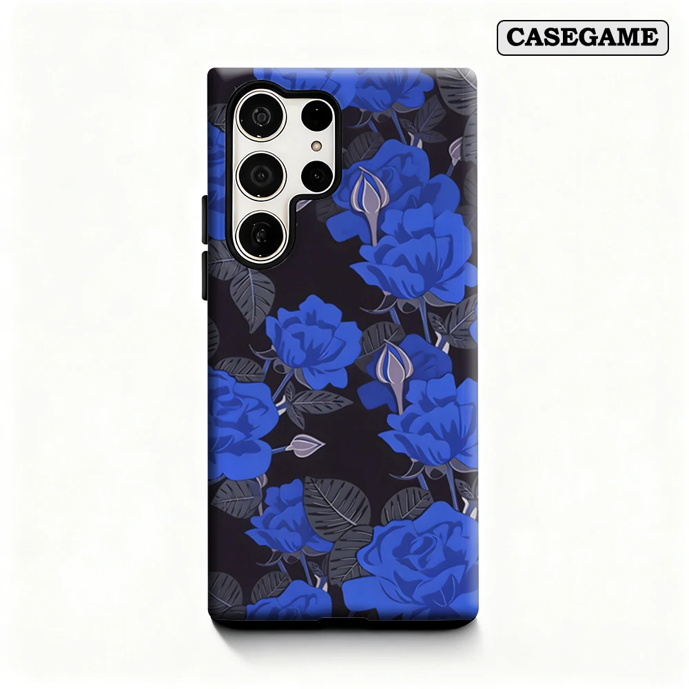 Casegame Phone Case for Samsung Galaxy S25 S26 Ultra S24 S23 Ultra Plus Shockproof Double Layer Dark Blue Roses Cover