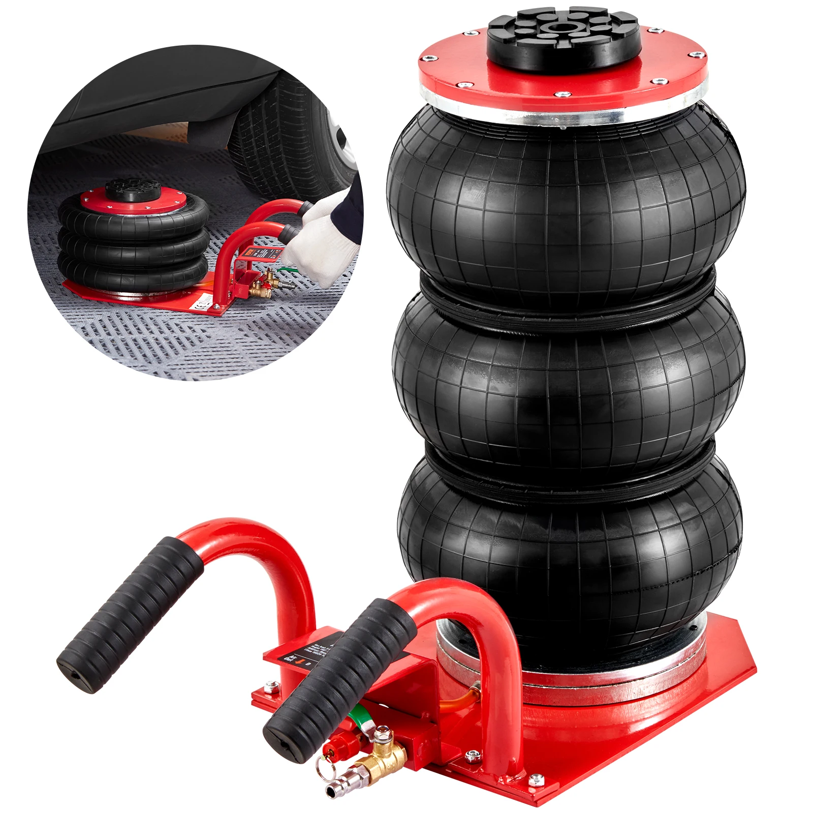 VEVOR Air Jack 3 Ton/6600 lbs Triple Bag Air Jack Lift up to 17.7 inch/450 mm with Side Handles for Car, Garage, Repair