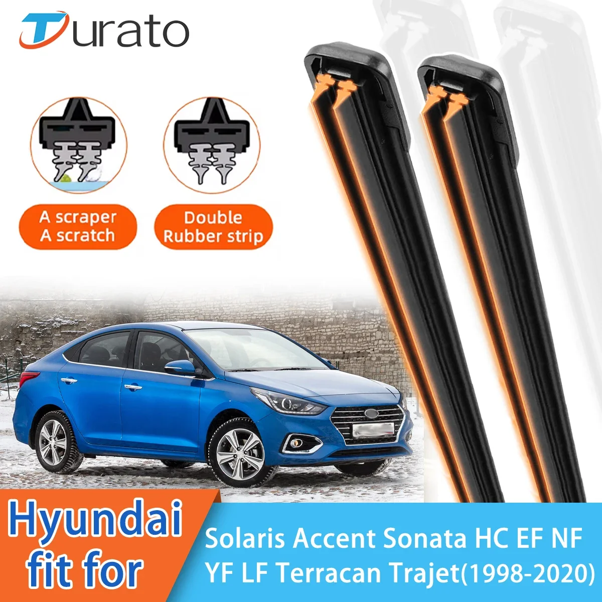 For Hyundai Solaris  Accent Sonata EF NF Terracan Trajet Front Windscreen Wipers Double Rubber Car Wiper Blades Car Accessories