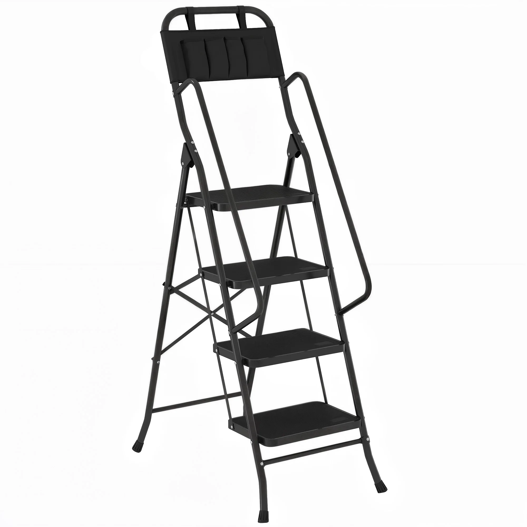 Escalera Plegable de Peldaños con Bolsa de Herramientas Escalera de Tijera con Peldaños Anchos Antideslizantes Negro