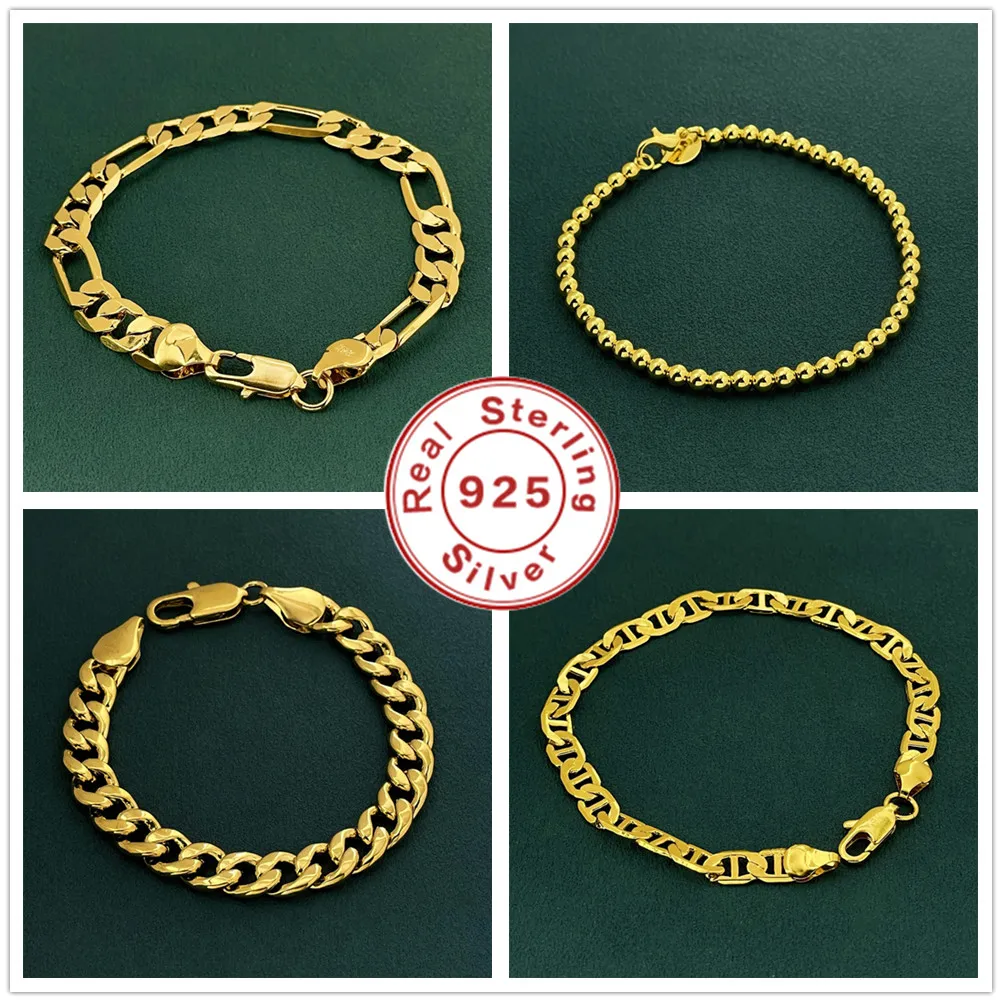 

Fashion Simple 925 Sterling Silver Plated 18K Gold Bracelet Ferrero Beads Paper Clip Bracelet for Women Men