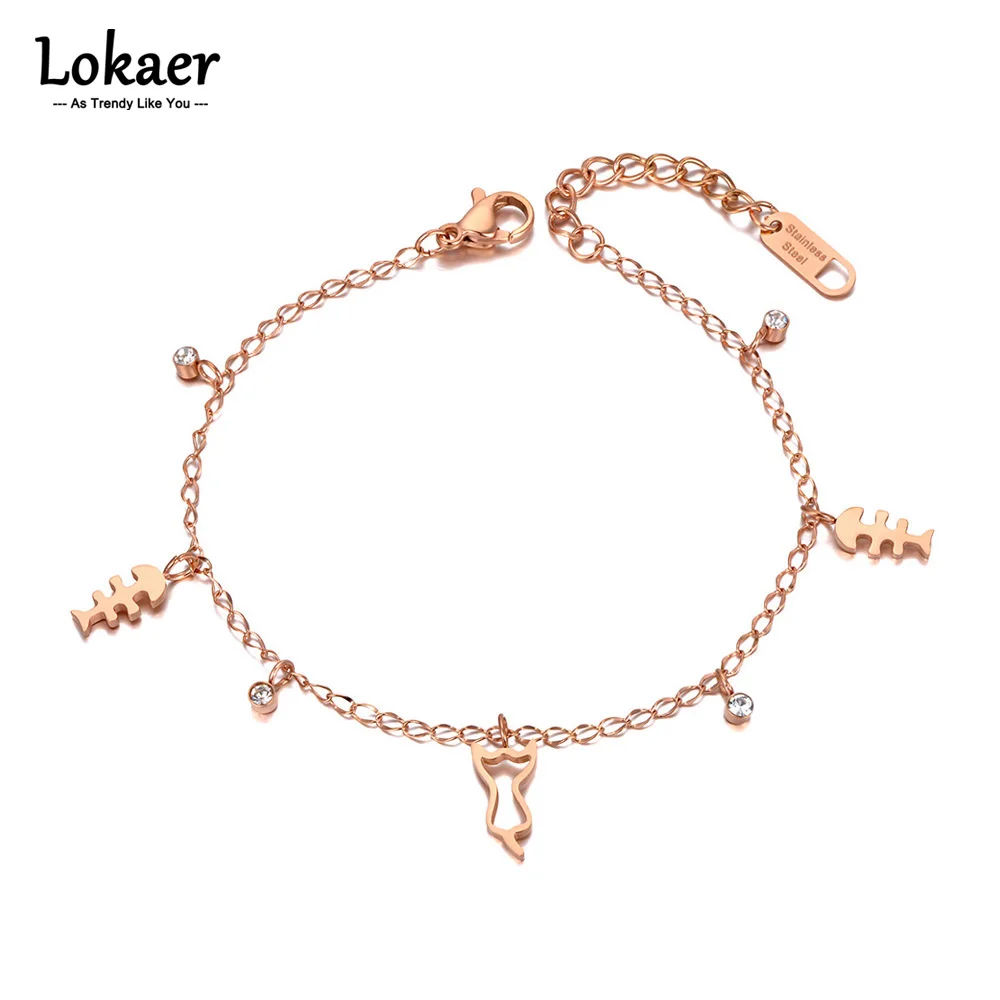 Lokaer Fashion Edelstahl Fisch- und Katzen-Charm-Armbänder für Frauen Bohemia CZ Kristall Party-Armband Schmuck Браслет B20161