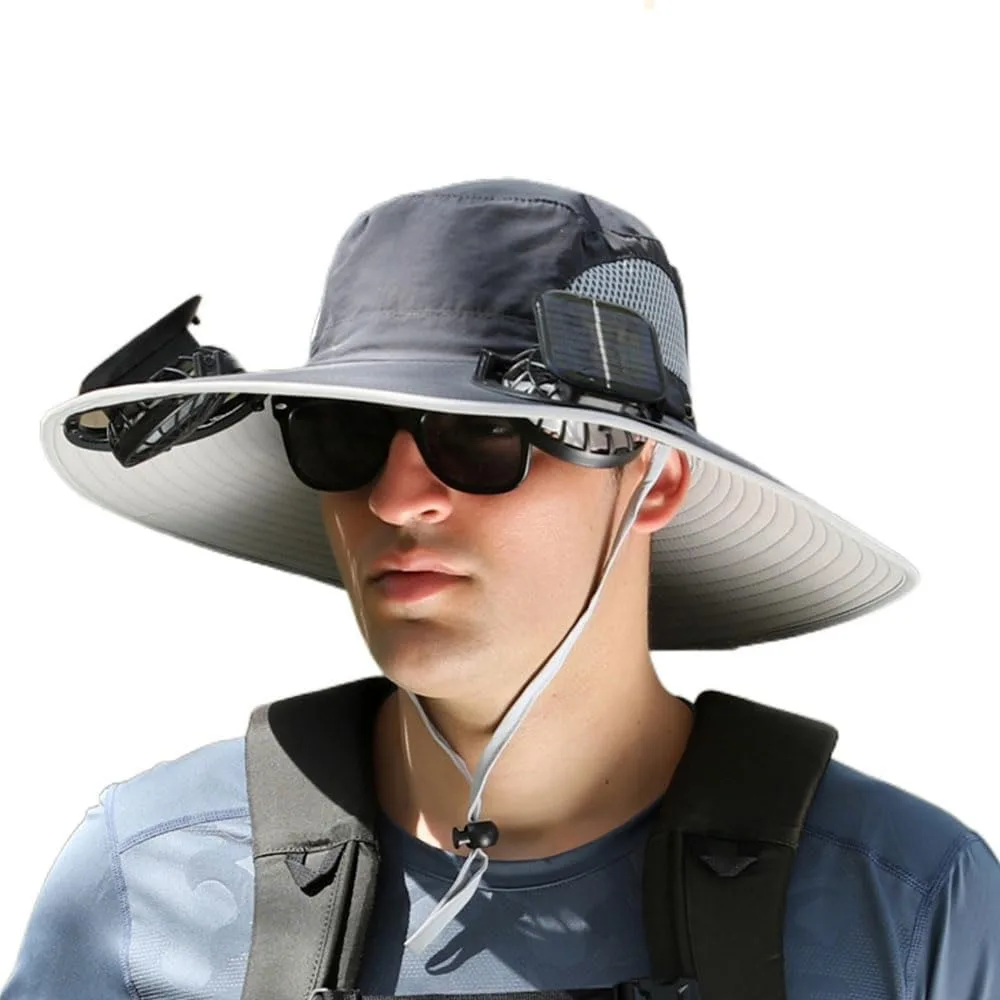 summer-outdoor-men-wide-brim-solar-fan-sun-hat-hiking-fishing-bucket-hat-usb-charging-solar-powered-fan-cooler-hat