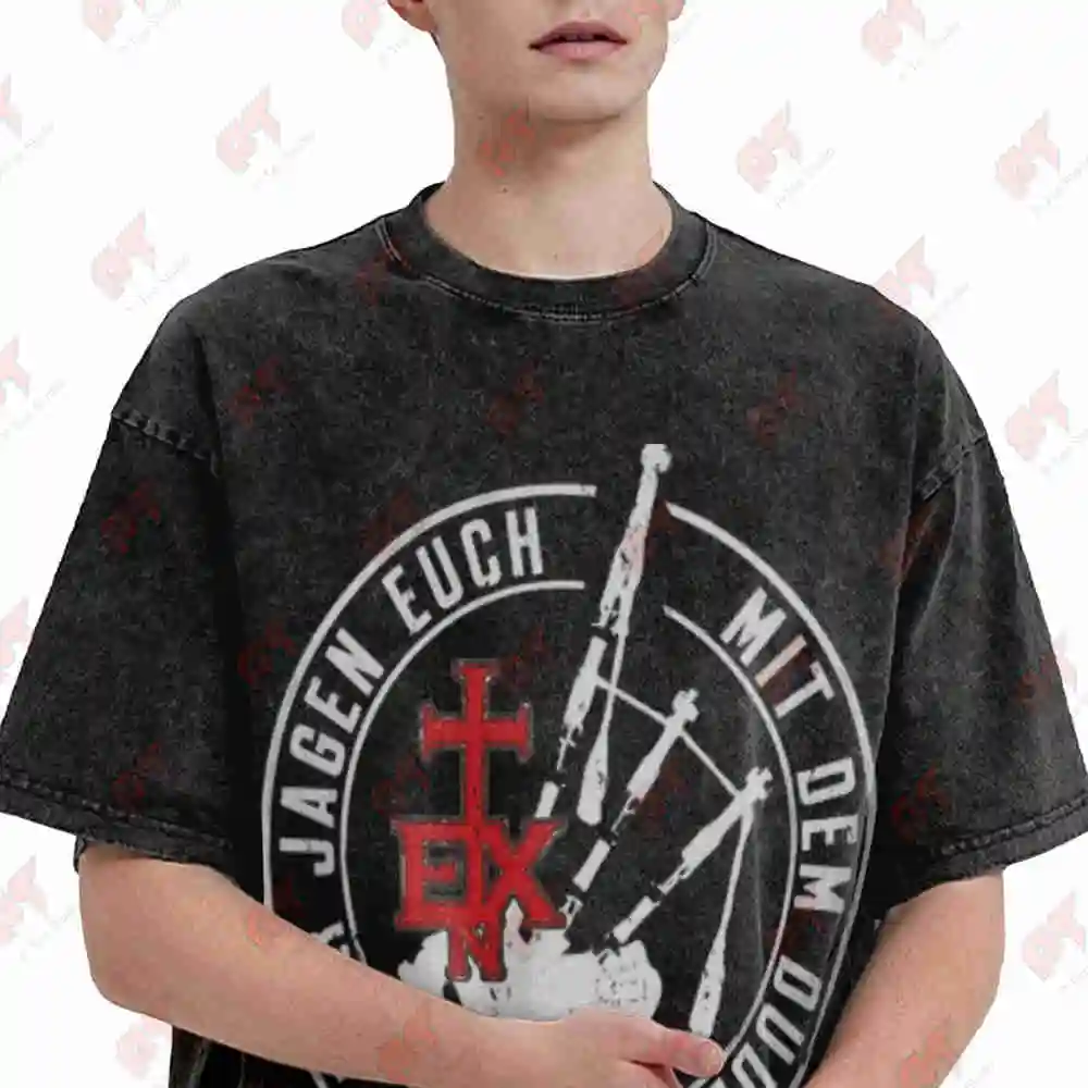 In Extremo Logo Heavy Duty Vintage Washed Tee Pure Cotton T-Shirt