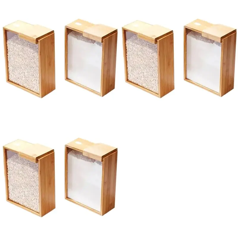 

ABZL Bamboo Food Dispenser 3L Kitchen Organizer Food Storage Container Cereal Dispenser For Pantry Organizer Organization 6Pc
