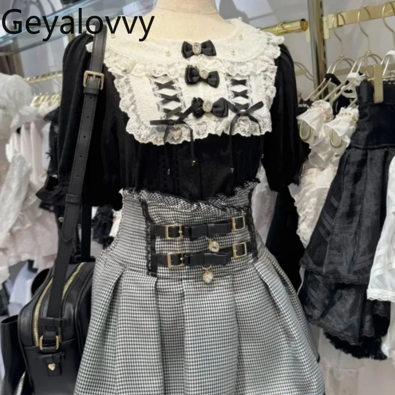 

Japanese Mass-produced Lolita Sweet and Cute Girl Doll Collar Shirt Summer Versatile Blouse Bow Short-sleeved Tops Camisas