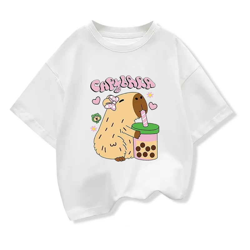 Summer New Kids Tshirts Capybara Printed Cartoon T Shirt for