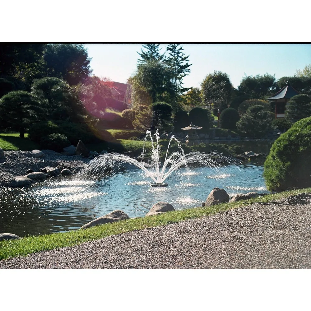 3/4HP J Series Aerating Pond Fountain w/LED Composite Lighting – 120V, 100 ft Power Cord – 3400JF100, LED3C11-100