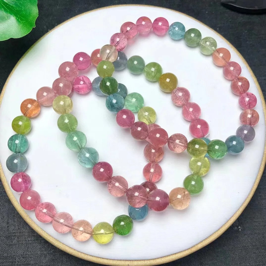 

1 Pc Fengbaowu 7A Natural Colorful Tourmaline Bracelet Round Beads Reiki Healing Stone Fashion Jewelry Gift For Women Men