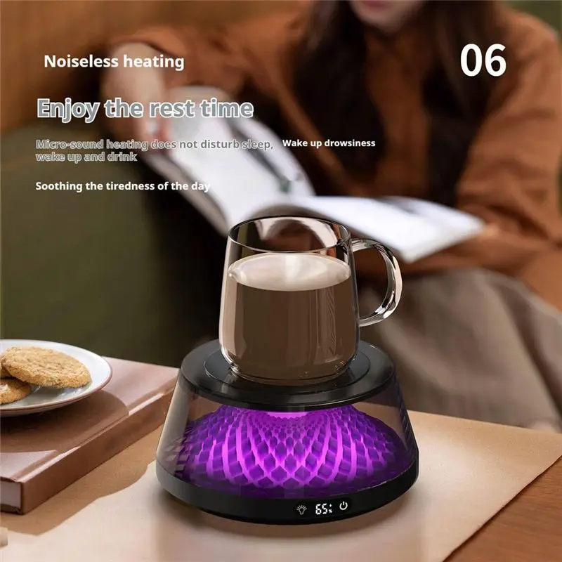 AT05-Coffee Cup Heater, Desk Coffee Heater, Electric Heater With Ambient Light, Beverage Milk Tea Heating Tray