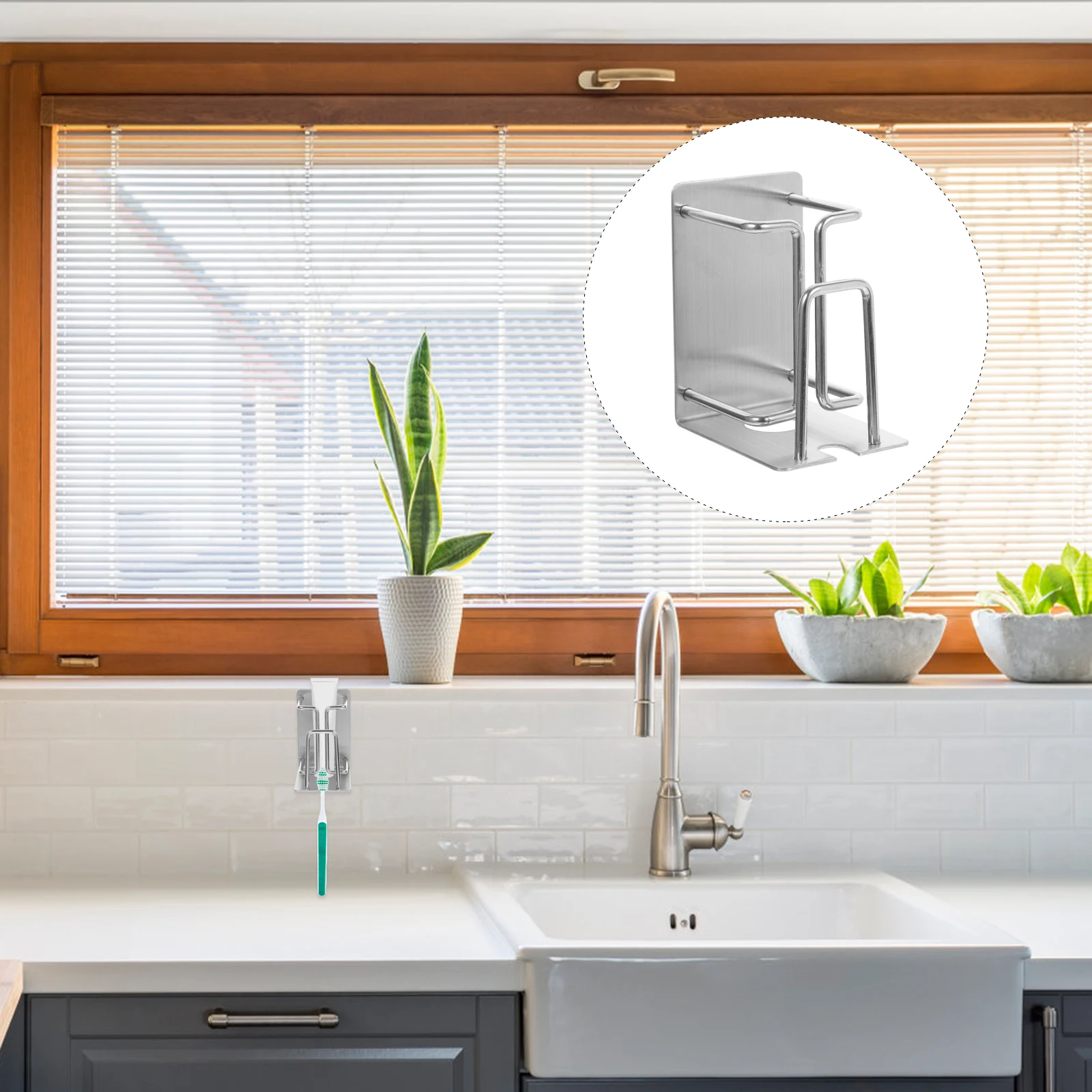 

Wall Toothbrush Holder Stainless Steel Punch Free Bathroom Rack Toothpaste Storage Cup Organizer Wall Toothbrush Holder