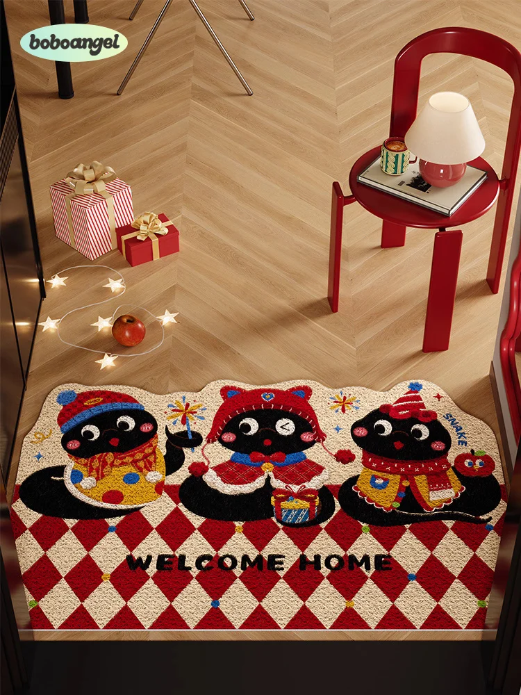 

Праздничный змеиный шелковый круг, дверной коврик для удаления пыли в помещении и на открытом воздухе, мультяшный американский ковер, движущийся в дверь, простой ковер для рук...