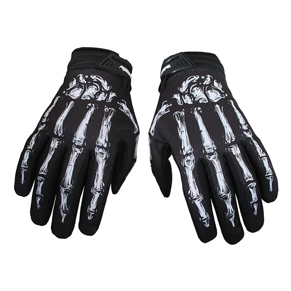 1 par de guantes para montar, guantes con dedos de calavera aterradora, guantes con pata de fantasma, guantes portátiles para hombres y mujeres, blanco L