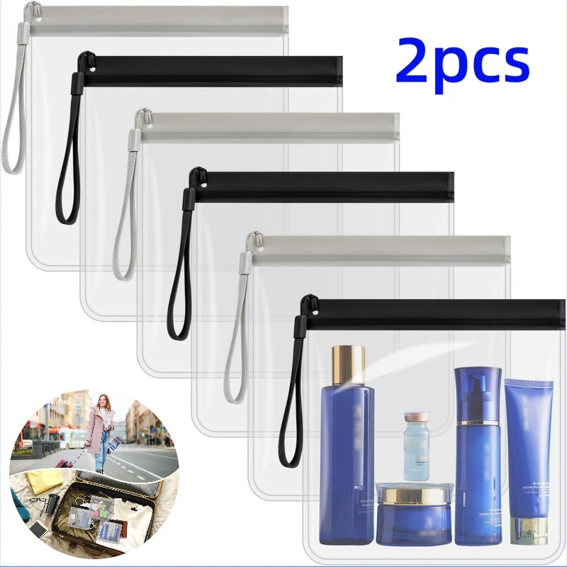 

2pcs Luggage Transparent Travel Use Leakproof Flight Make Up Waterproof For Women Reusable Airport Security Toiletry Bag