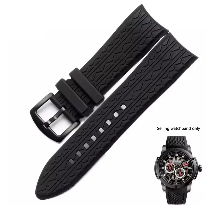 Cinturini per orologi in silicone con estremità curva per cinturino per orologio Porsche design p6612 cinturino nero cinturino di ricambio per orologio 24mm