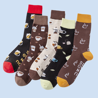 2/4 Pairs Men's Cartoon New Colorful Trendy Socks Mid-high Cotton Socks Drink Series Pattern Casual Trendy Men's Socks