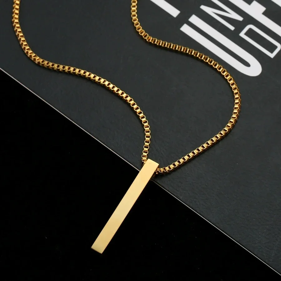 New Waterproof Pillar Necklaces for Men Women Stainless Steel Rectangle Vertical Bar Pendant Necklace Simple Casual Collar Gifts