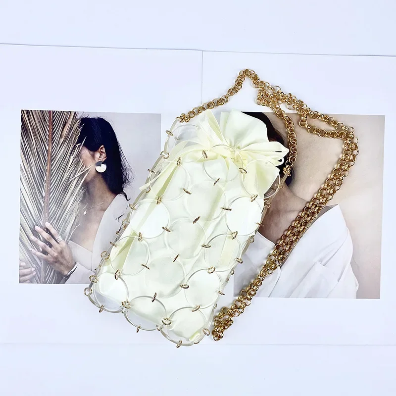 Bolso cruzado redondo de acrílico para mujer, bolsa de mano pequeña, tejido a mano, elegante, de diseñador de lujo, para fiesta de boda