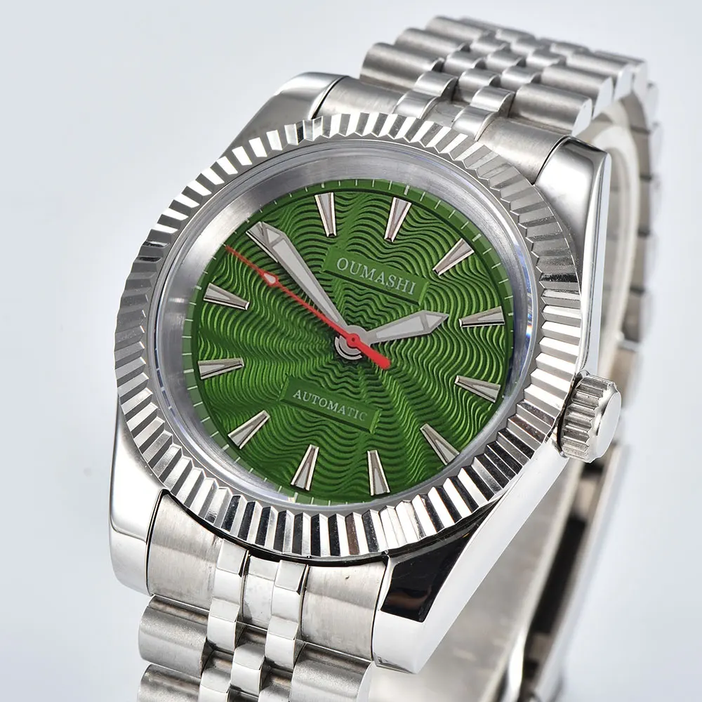 NH35A ساعة ميكانيكية للرجال 36 مللي متر/39 مللي متر مزمر الحافة الياقوت كريستال أسود أزرق أخضر أحمر وردي الهاتفي الأخضر مضيئة مقاوم للماء