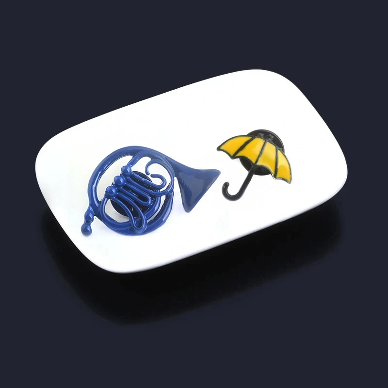 Movie How I Met Your Mother Pins Brooch HIMYM Cute Blue French Horn Yellow Umbrella Enamel Brooches Bag Hat Accessories