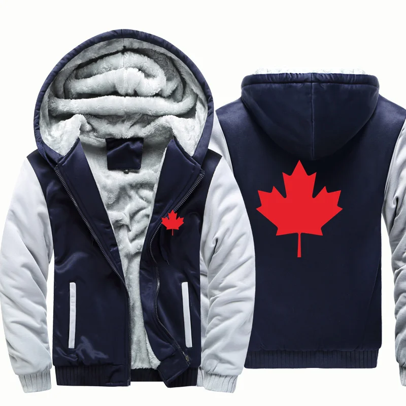 Autumn Winter Man Hoodies Sweatshirts Canada Flag Fleece Warm Wool Zipper Hooded Thick for Men Jackets Coat