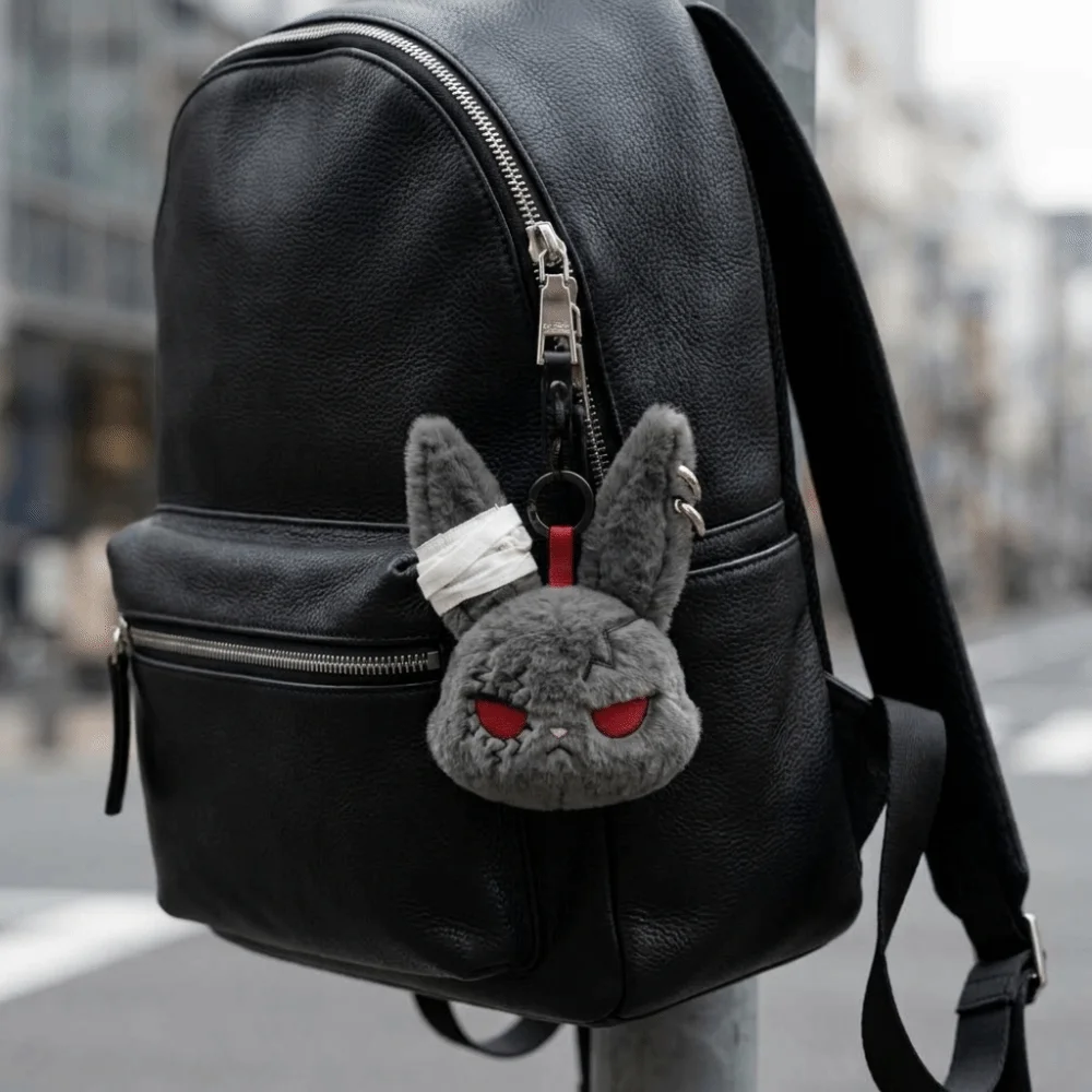 PP Cotton Plush Bunny Keychain Hoop Earrings Animal Wounded Rabbit Keyring Spooky Design Gothic Cute Furry Bag Pendant Daily Use