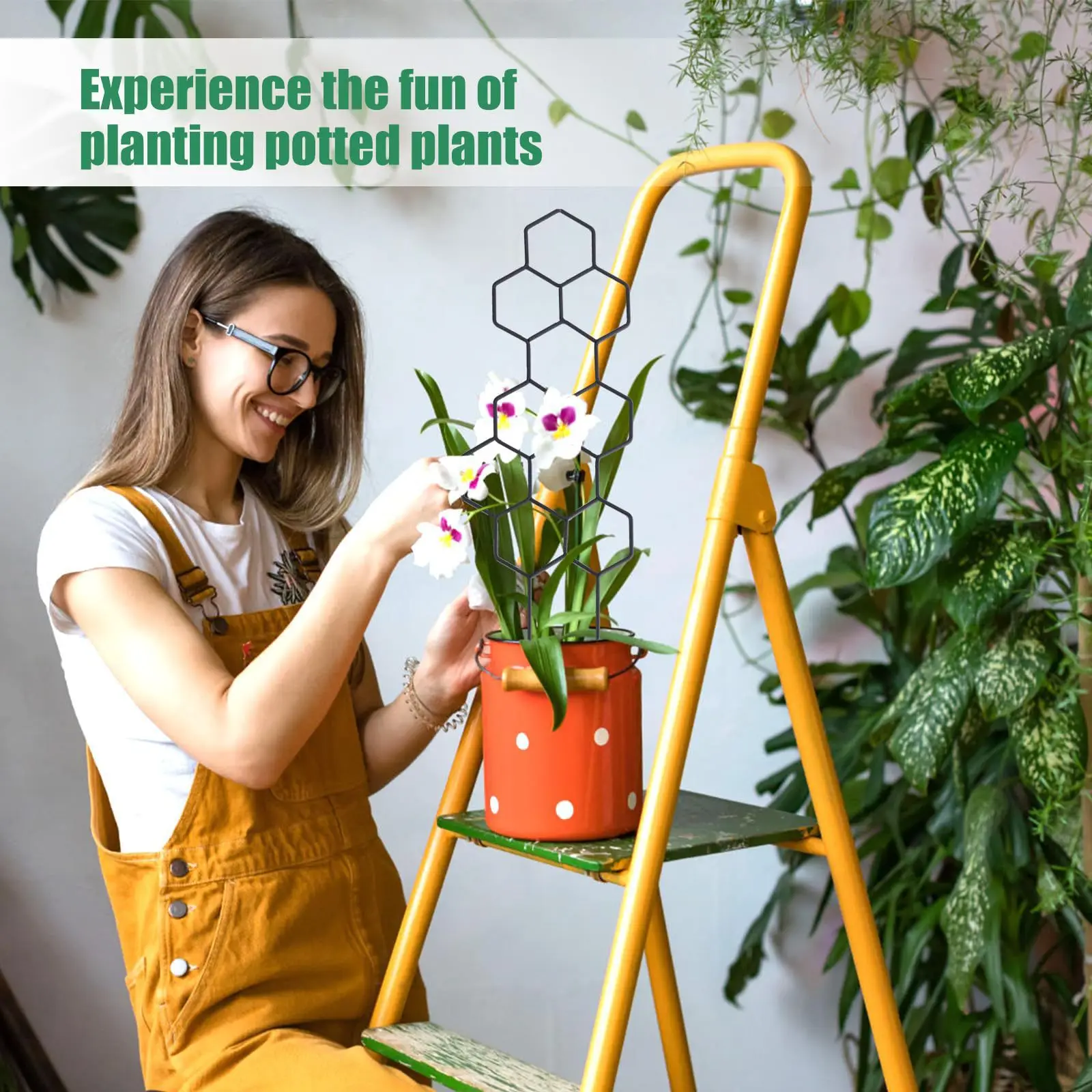 1 unidad de soporte para plantas con diseño de panal de abeja, soporte de plástico inoxidable para plantas en maceta y flores, marco de escalada para jardín interior y exterior