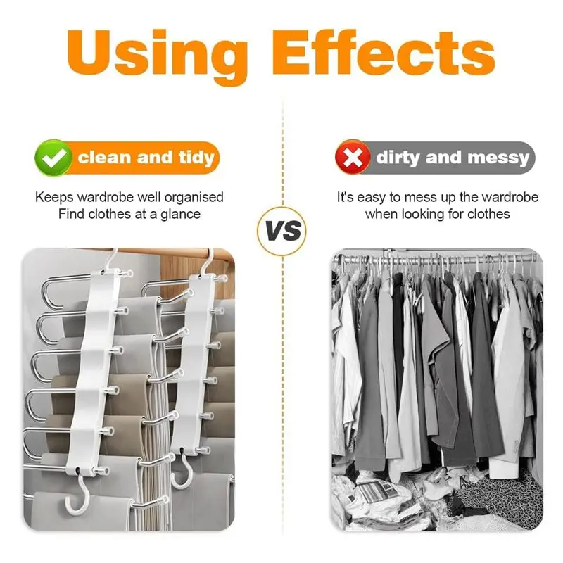 2026 + Pants Hangers Space Saving, 2 Pack Non Stainless Steel Multifunctional Rack Closet Organizer with Hooks