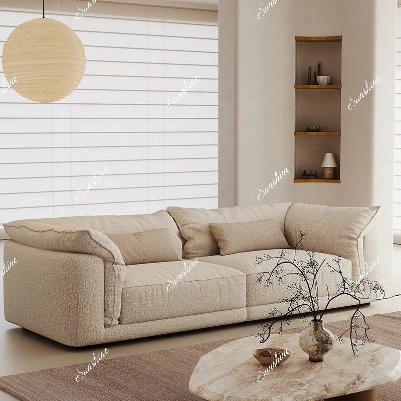 The living room can be removable and washable, cotton and linen healing cream style inline sofa
