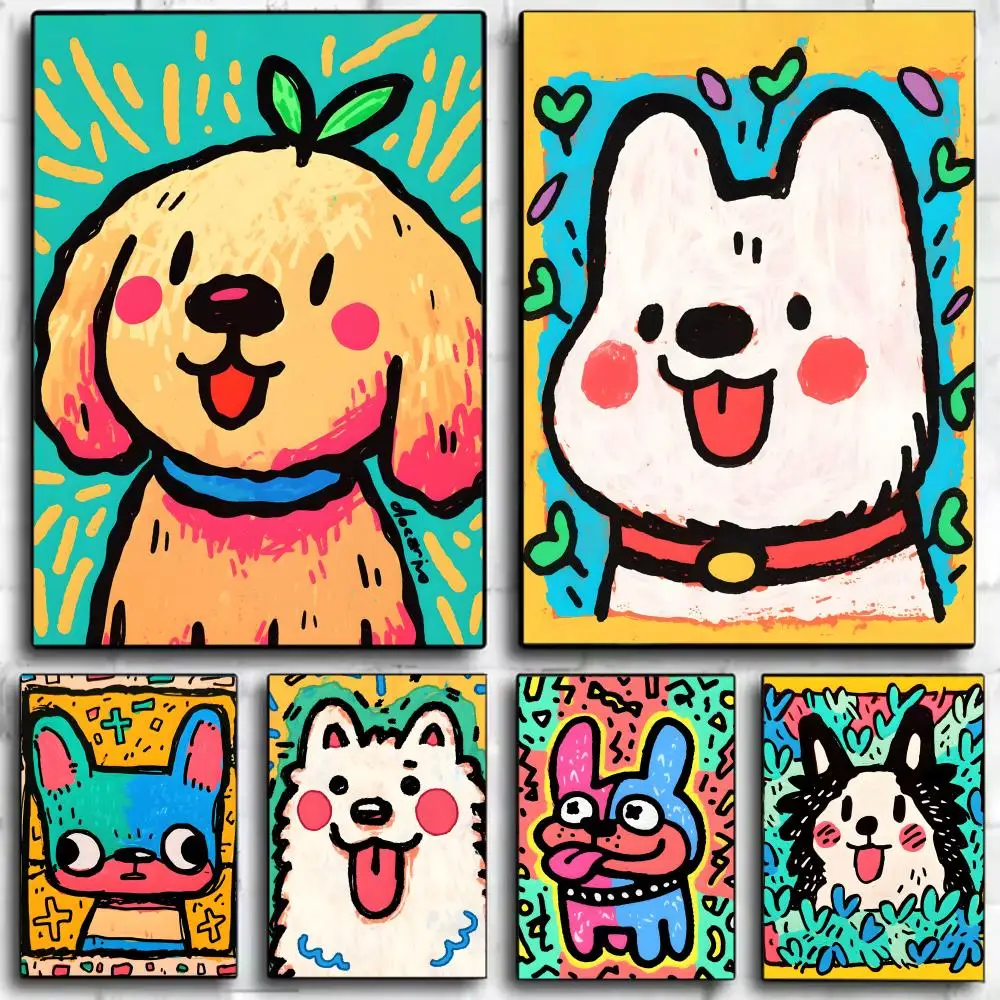 Niedliches farbiges Hundekunst-Poster, Wandkunstdruck, Poster, dekoratives Wandbild, Heimdekoration, Geschenk, ungerahmt