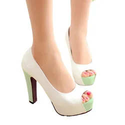 High Heels Sandals Women Sweet Fashion Patent Leather Peep Toe White Pink Green Pumps Party Wedding Platfrom Sandals  T8607