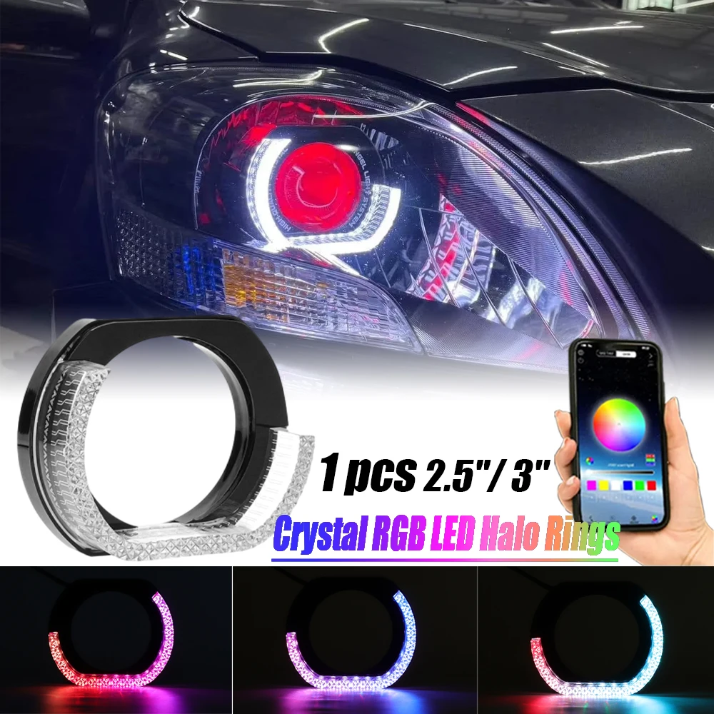 1pcs Angel Eyes Rectangular Halo Rings Crystal Lamp Mask Tuning For Car Headlight Led Lenses 3 inch Universal Auto Headlight