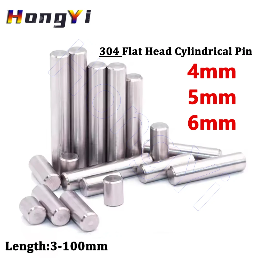 Diameter 4mm/5mm/6mm Solid Cylindrical Pin 304 Stainless Steel Flat Head Locating Dowel Pin Length 3 - 100mm