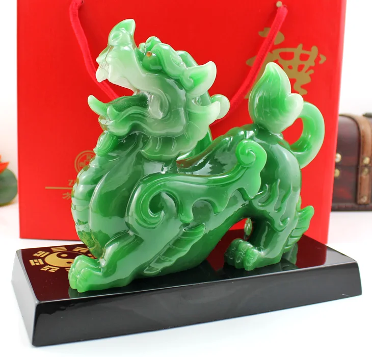GOOD LUCK  home office business Shop FENG SHUI Talisman Money Drawing dragon PI XIU crystal jade Sculpture ART statue 24CM