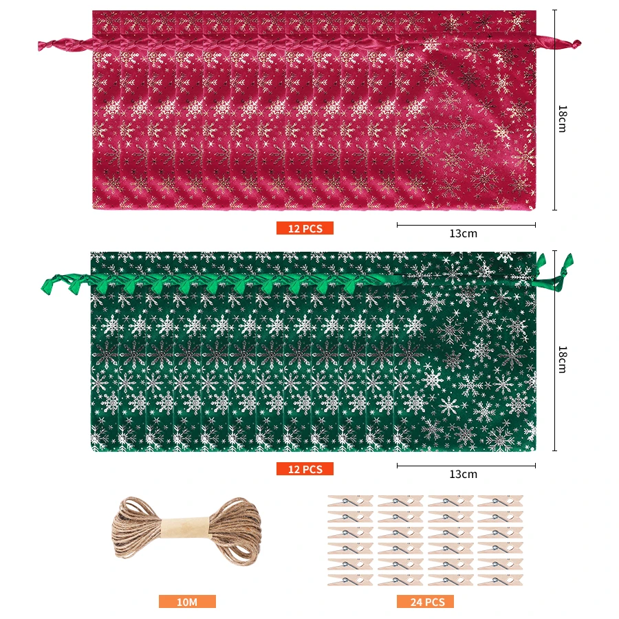 Bolsas Navideñas Terciopelo Dorado Copos Nieve 24uds