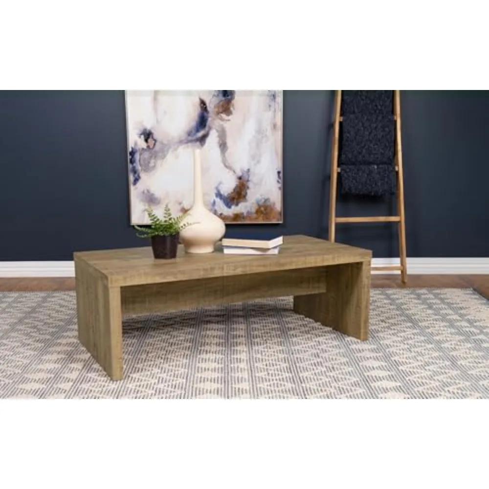 Coaster Home Furnishings Wooden Coffee Table w/ Side Panels & Center Brace, Mango Wood - Modern Rectangular Living Room