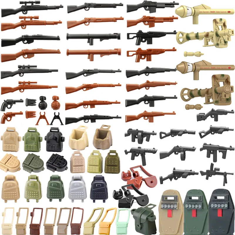 Soldat Figur Waffen Baustein Zubehör Deutsche Scharfschützengewehr 98K Versorgung Anti-Panzer Rakete Militär Schild Rucksack Ziegel Spielzeug