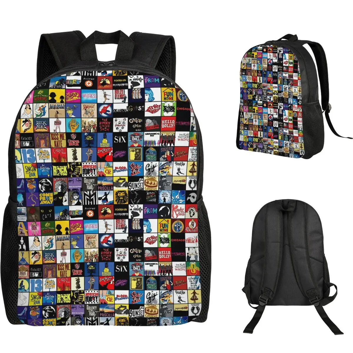 Loghi del teatro musicale Broadway Zaino per studenti disegnato a mano Borsa da scuola Zaino da viaggio per escursionismo Borse a tracolla per libri alla moda