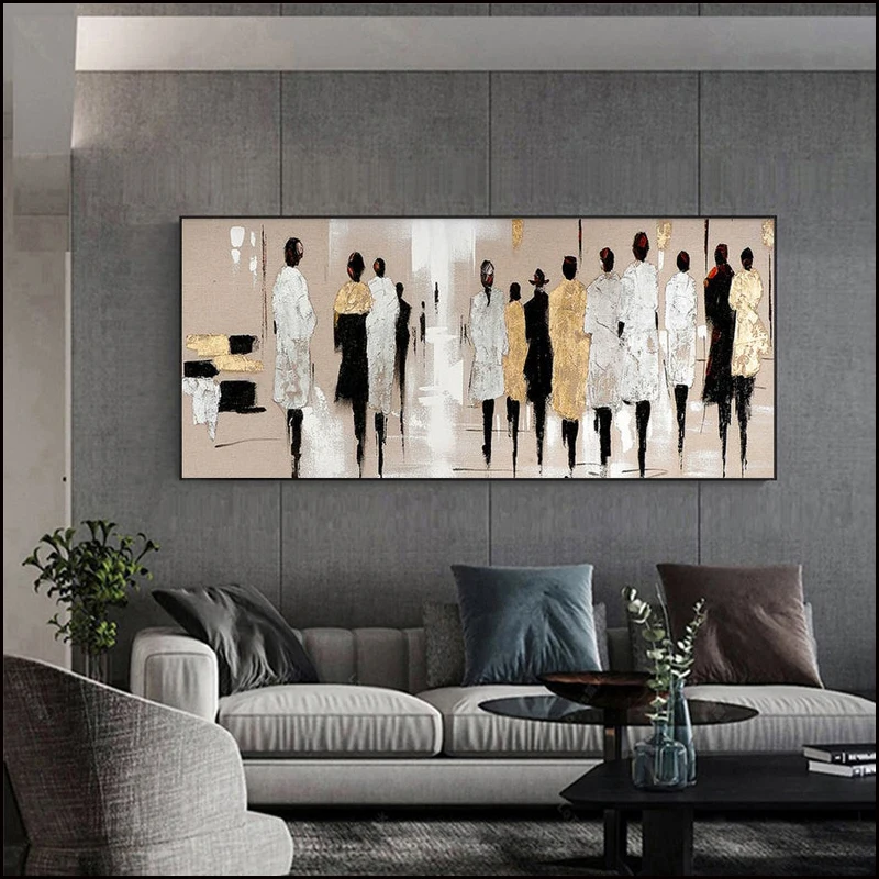 Abstract Landscape Oil Painting On Canvas Large Original Gold Leaf Boho Modern Street Cityscape Painting Living Room Wall Decor